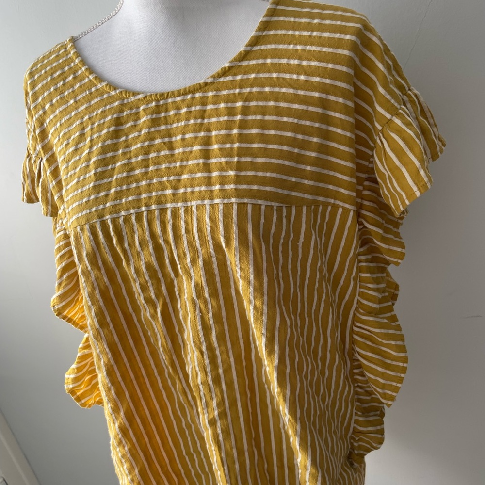 Eloquii mustard yellow striped cotton ruffle sleeve top size 14